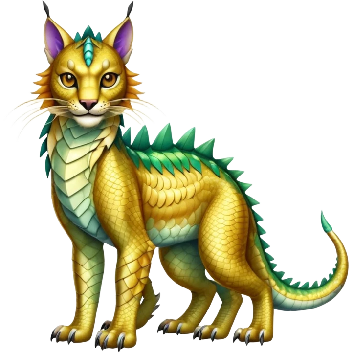 Shiny exotic iridescent Dragon-Tiger-type Lynx-Caracal-Crocodile-Bobcat-Fakémon-creature with a long muzzle, full body emoji