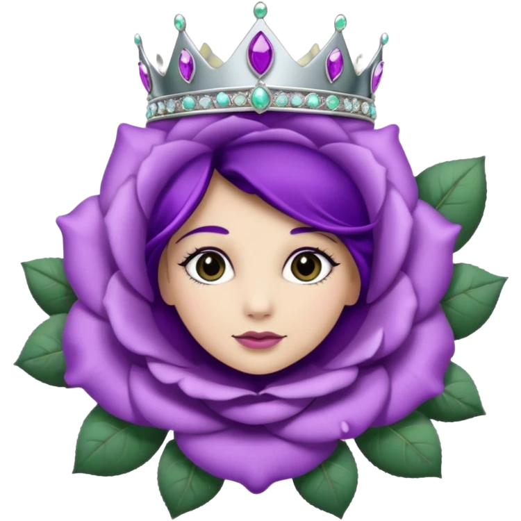 Purple rose flower, silver circle plaque, silver tiara emoji