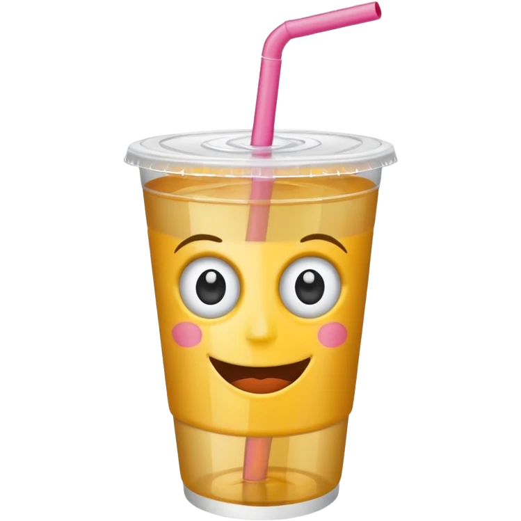 drink in a plastic cup and straw, the cup has eyes and mouth emoji