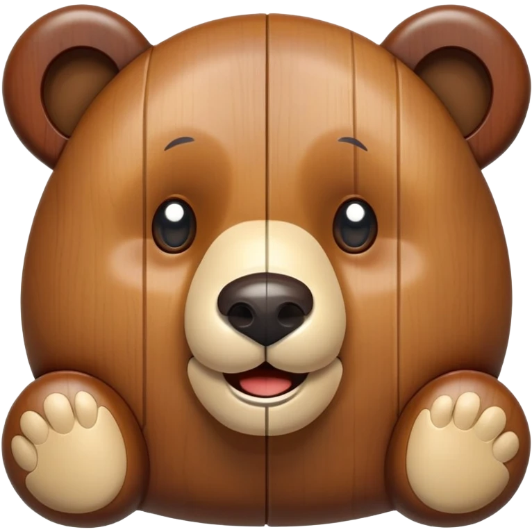 A wooden puzzle toy shaped like a bear with a cute smiling face emoji