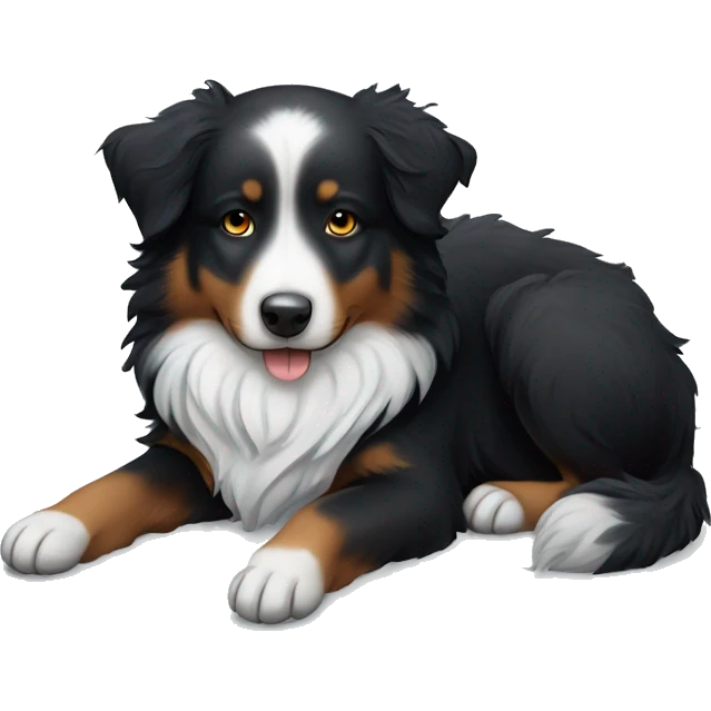 Small black australian shepherd dog sleeping winter background  emoji