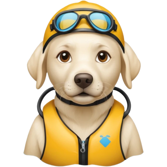 White labrador with snorkel and and swimmers vest emoji