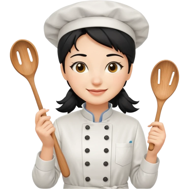 조리도구 든 대사관하얀 검정머리 여자요리사 emoji