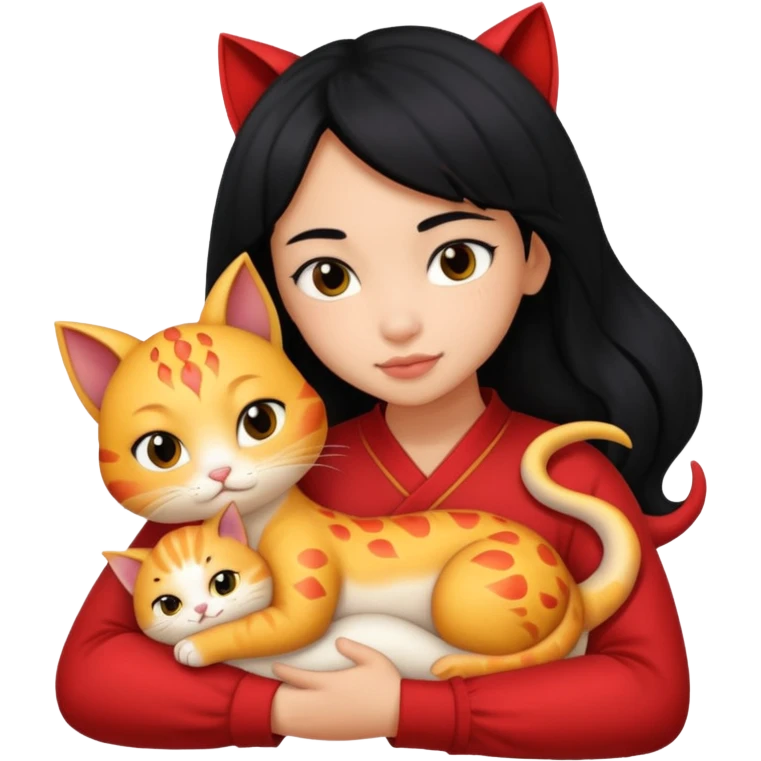 black-hair-girl snuggle with dragon lee cat emoji