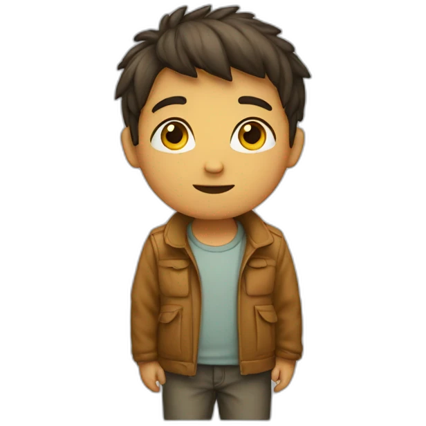 A boy stand alone backwards  emoji