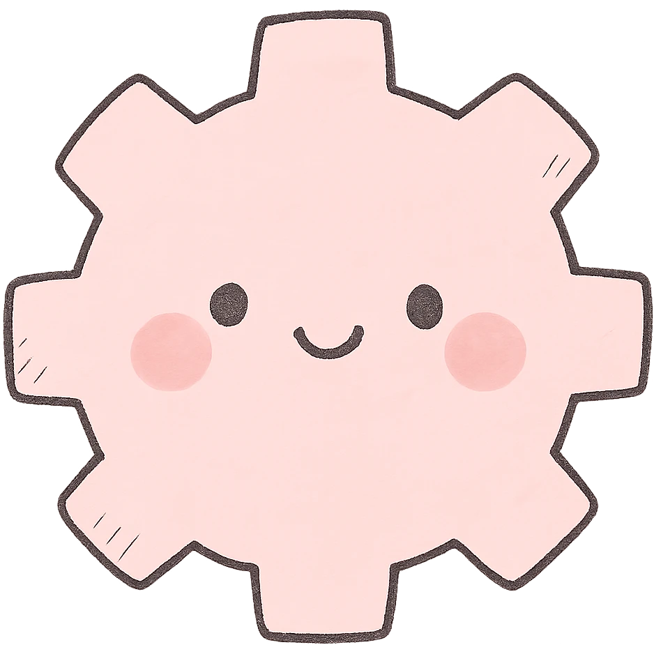 Create a soft and cute settings icon in a Japanese hand-drawn style with a soft pink color palette, matching the reference style. The icon should be suitable for a mobile home screen and have a transparent background. emoji