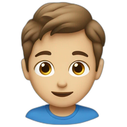 un niño con pelo liso y cafe castaño claro con ojos azul emoji