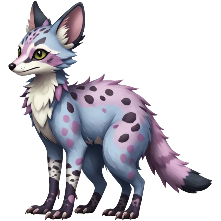 Feral Rare Fantasy dark pastel Vernid-Sergal-Genet-Trico-species by LiLaiRa, random markings, tufted tail, tufted ears, full body emoji