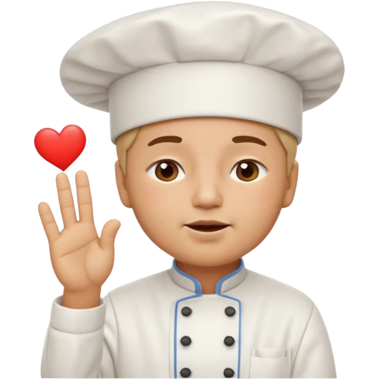 A chef emoji with a white chef hat, eyes closed in satisfaction, blowing a kiss with fingers in the ‘chef’s kiss’ gesture and a small red heart coming from the kiss emoji