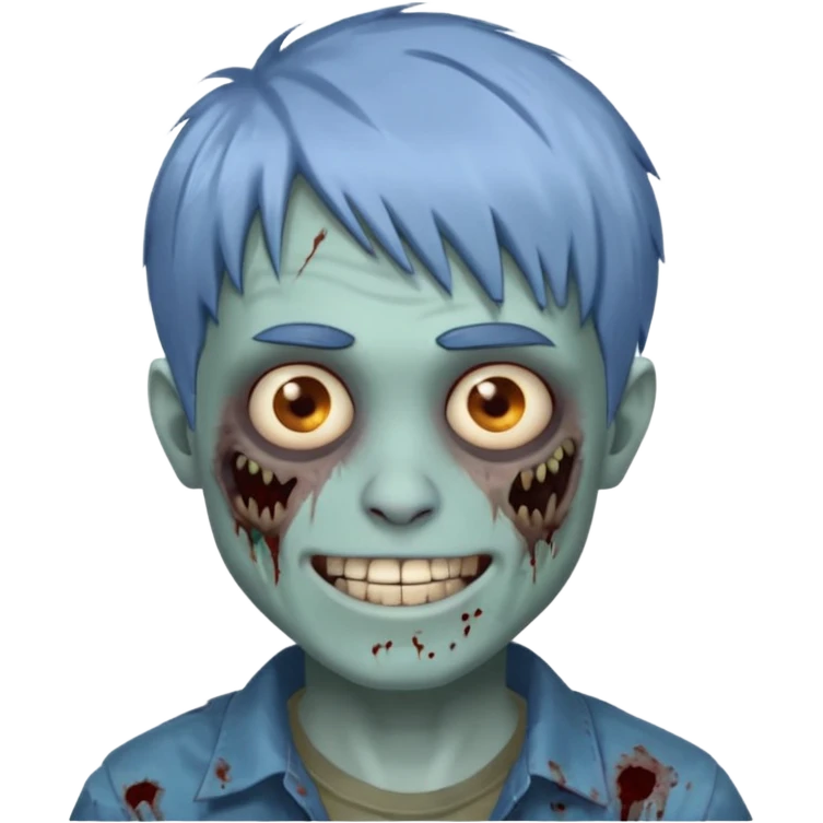 я мужчина, цвет волос пепельно синий, стрижка как у футболиста Yamal сделай меня в стиле зомби и ещё сделай с Улыбкой крутой и поменяй стрижку больше объемной зделай, и чёлку не на бок а прямо и зделай больше урагана на волосах стрижка не такая emoji