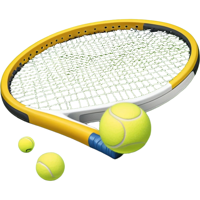 A tennis racket and ball on a grass or hardcourt surface, symbolizing the sport. The racket has a sleek design with tightly strung strings, while the bright tennis ball rests nearby, capturing the essence of precision, agility, and competition. emoji