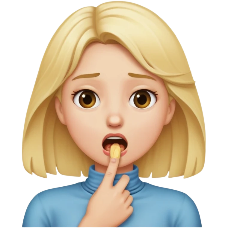 Blonde girl acting like she is choking herself emoji