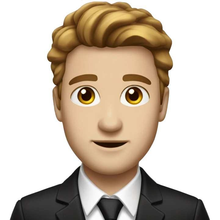 Man with black suit gold chain brown hair hazel green eyes white skin  emoji