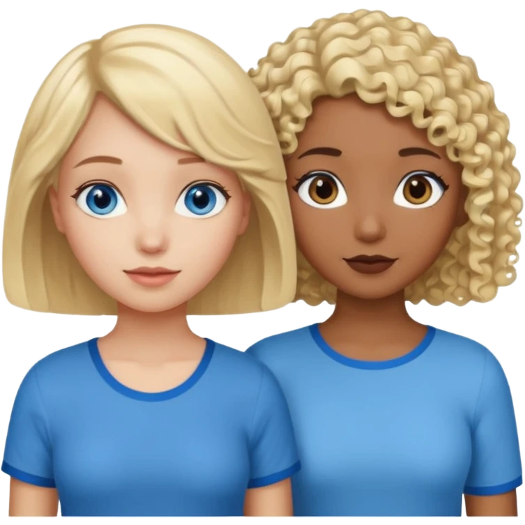 Girl best friends, one white with blond bob and blue eyes, one black with curly hair emoji