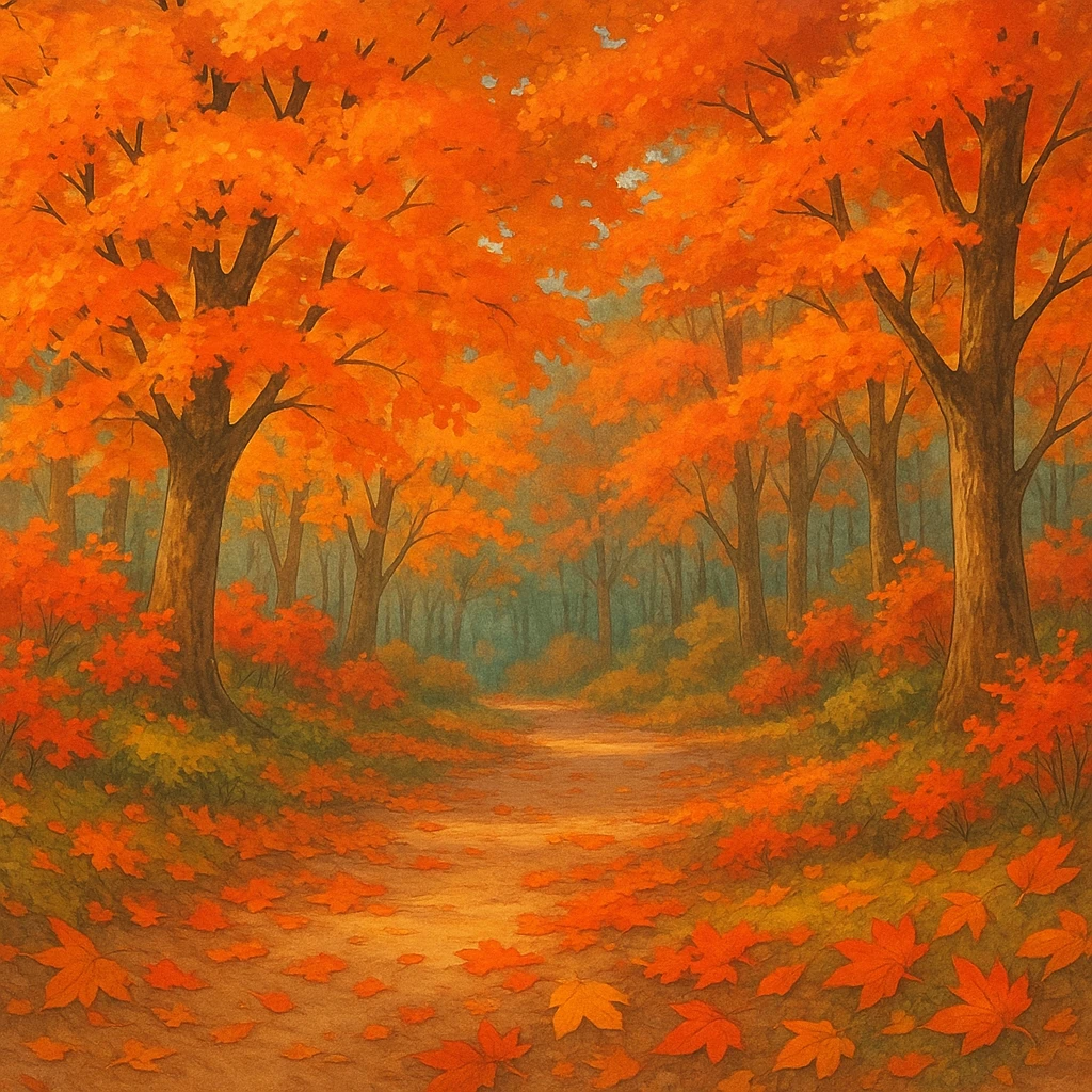 fall season scene with colorful autumn leaves, cozy atmosphere, ghibli style emoji