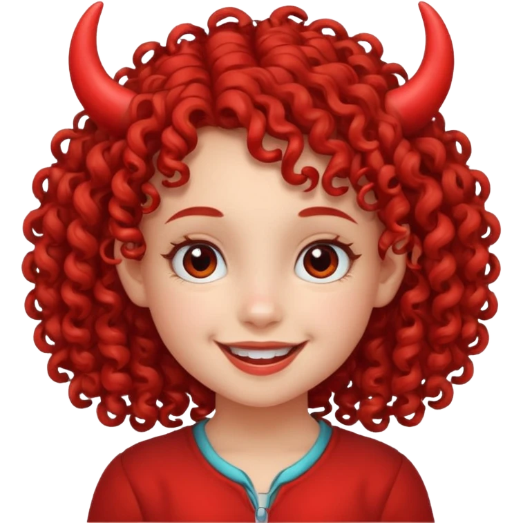 curly hair girl kid with small red horns emoji