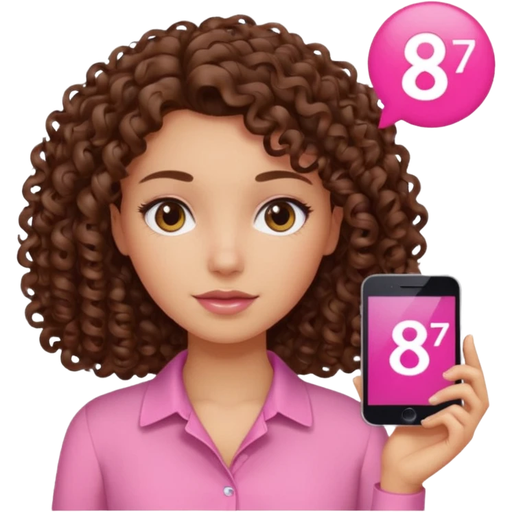 Curly hair Median, Brunette, wearing a pink blouse with *87* written on it. emoji