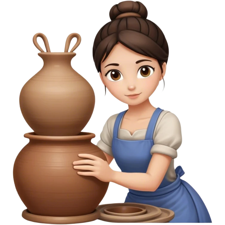 Brunette girl with bun, behind pottery wheel emoji