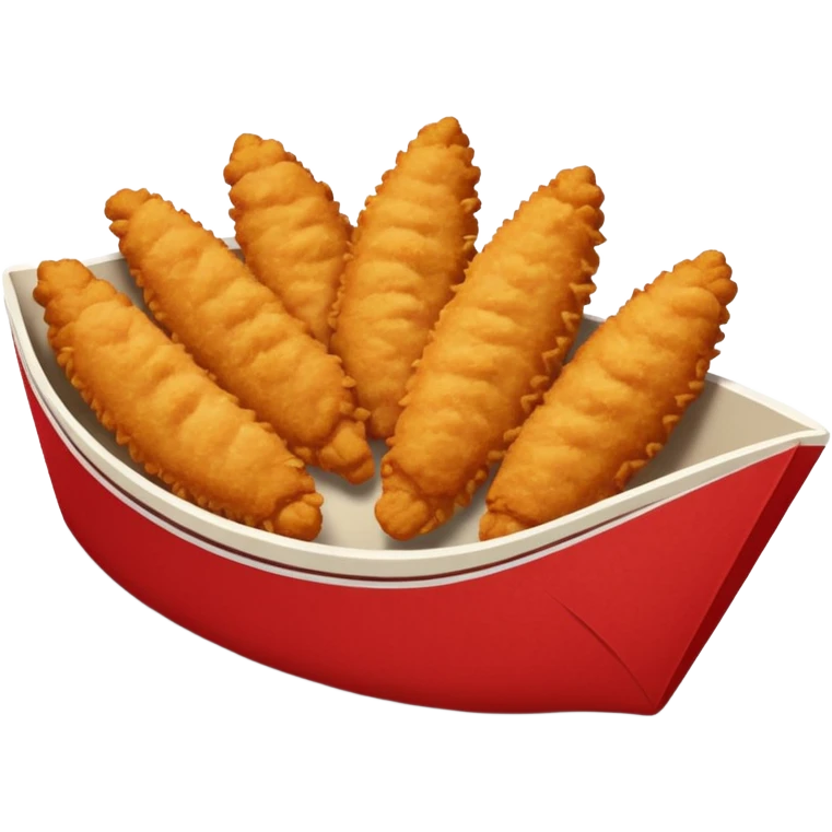 5 breaded chicken tenders in a red paper food boat  emoji