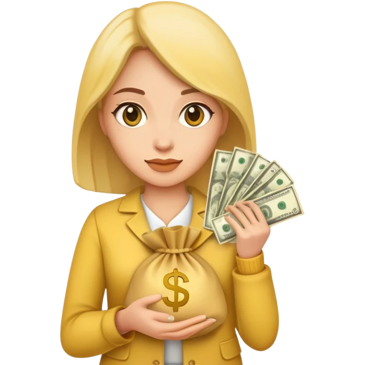 yellow woman holding money bags emoji