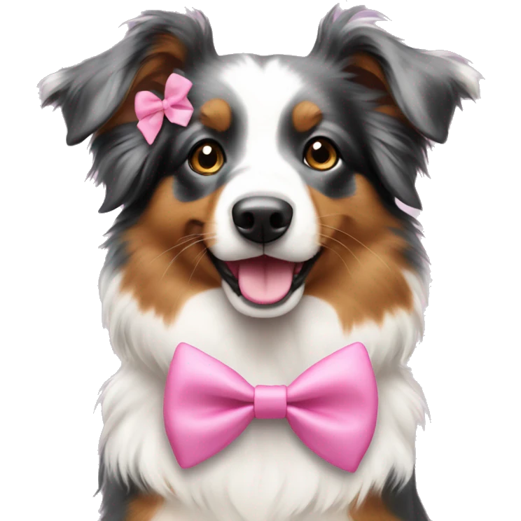 Mini Aussie wearing pink bow emoji