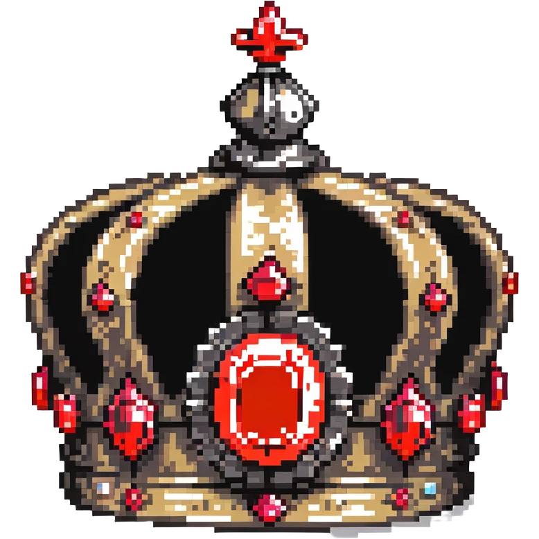 solid black crown with oversized red jewels, pixel art style, no gold or other colors emoji