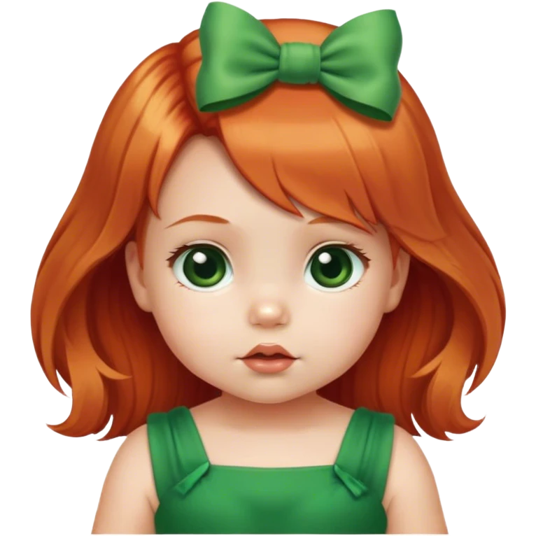 baby girl with  1  bow   red blond mix hair  in green dress  emoji