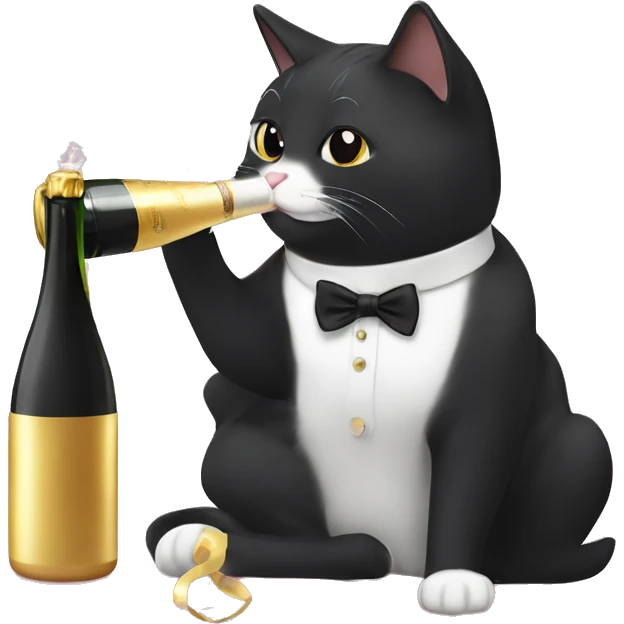 Tuxedo cat drinking champagne ￼ emoji
