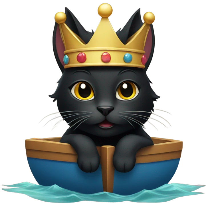 Black cat in a crown on a boat emoji