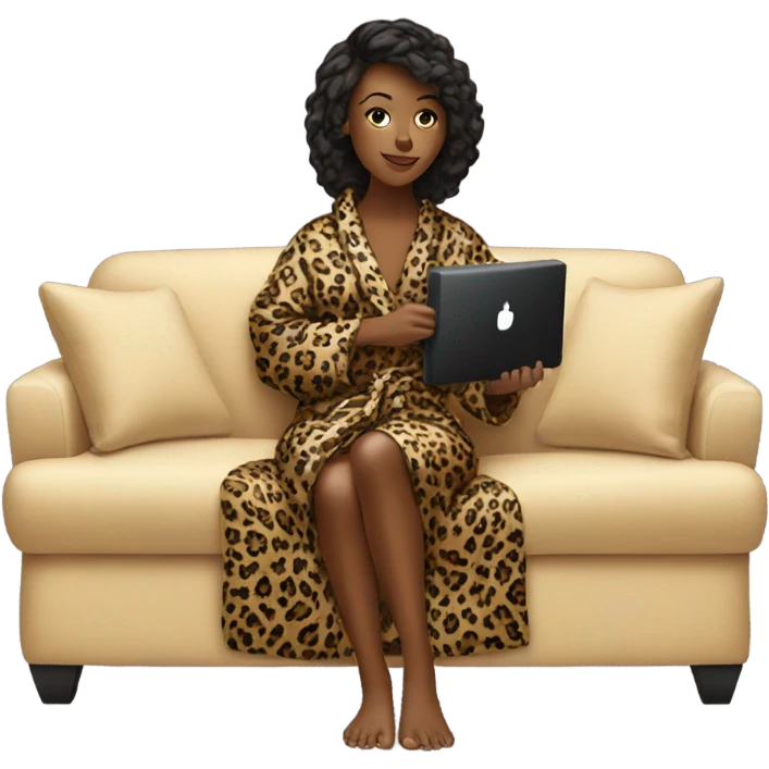 Woman in a leopard print robe watching TV from a couch  emoji