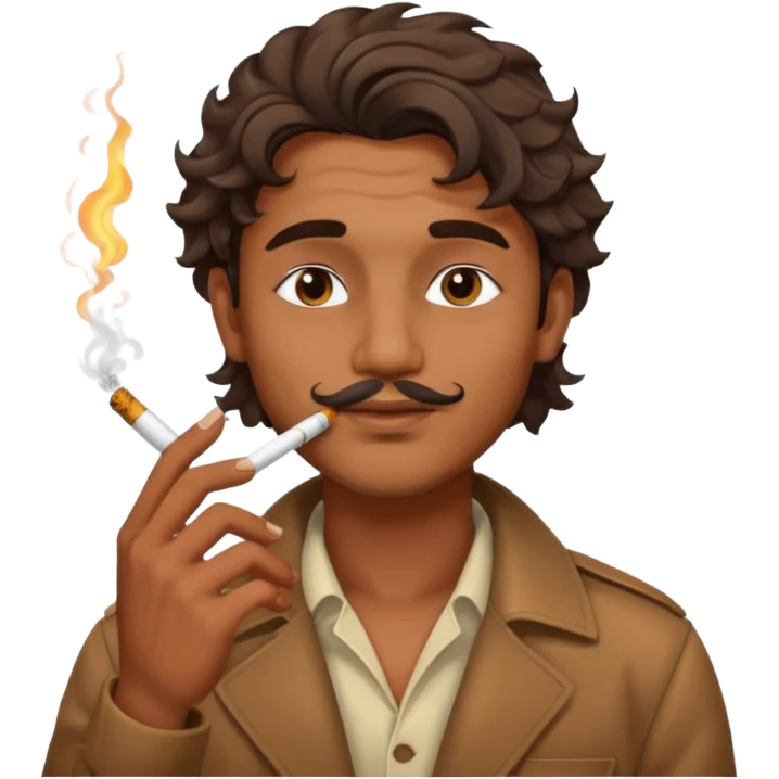 Indian brown guy with side fade wavy hair style, smoking cigarette emoji
