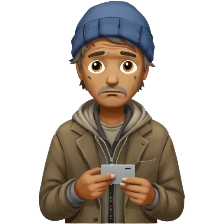 a homeless guy begging for money but with a card reader instead emoji