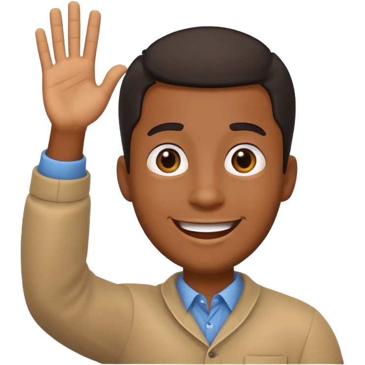 cartoon Black man character, waving, cheerful, emoji-style emoji
