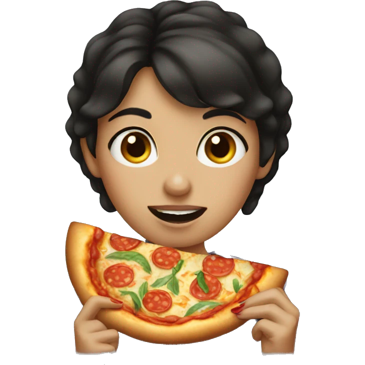 Short dark hair girl eat pizza emoji