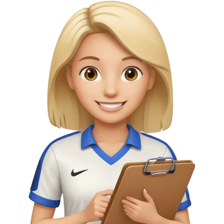 smiling female soccer mentor with a clipboard emoji