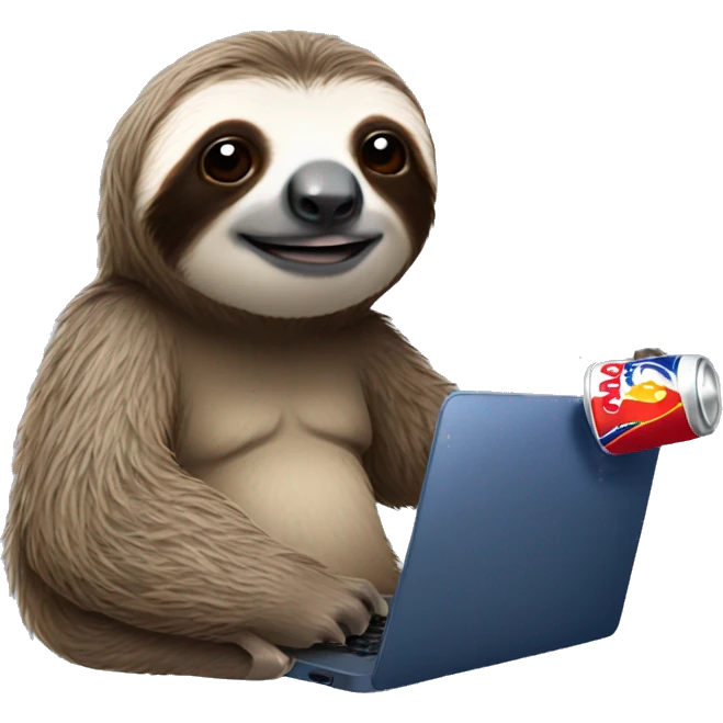 sloth with RedBull can and laptop emoji