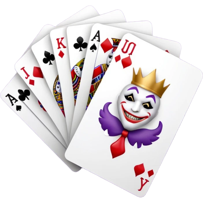 A 3D cartoon set of playing cards with a visible joker card, neat layout, soft shadow, realistic Memoji-style. emoji
