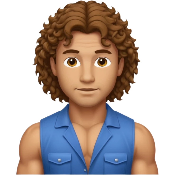 Hot male engineer with curly brown mullet hair and muscles emoji