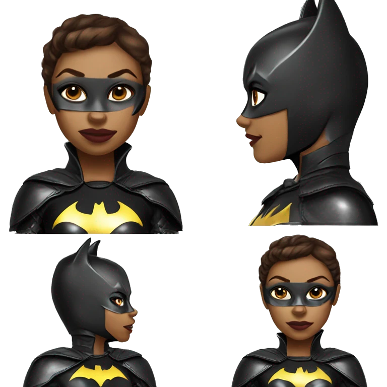 Light skinned Batgirl in shiny leather monster armor  emoji