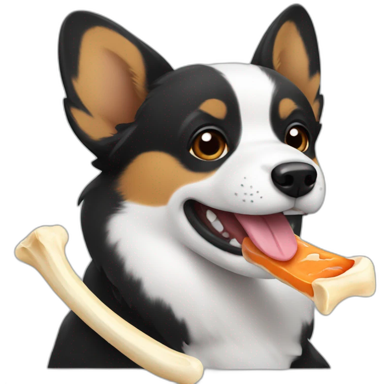 Black corgi eating bone emoji