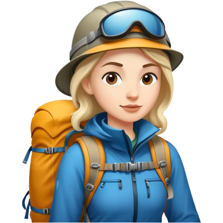 woman mountain climbing, female mountaineer with hiking gear emoji