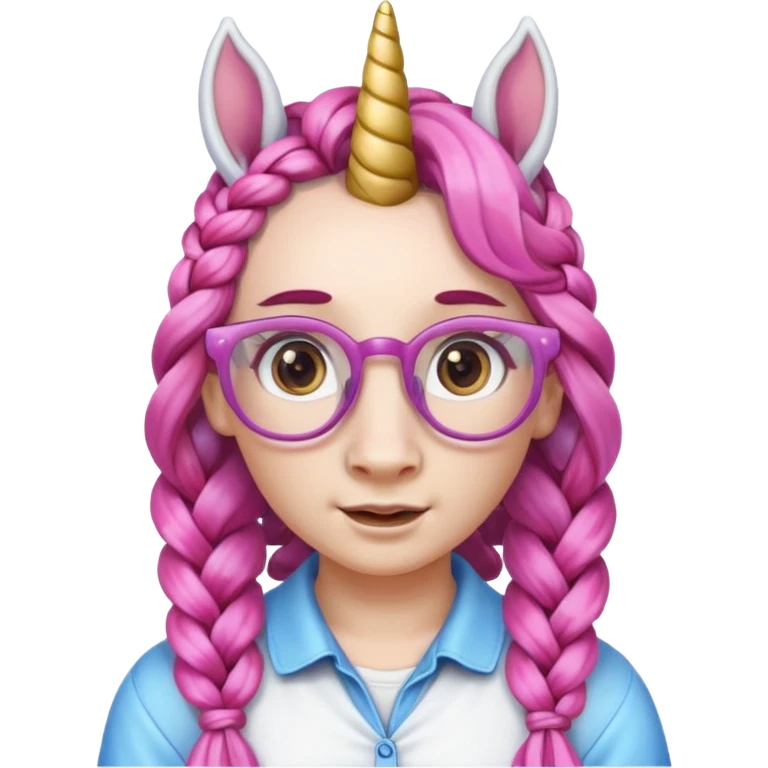 braided unicorn wiith big visible braids looking into the camera spectacled emoji