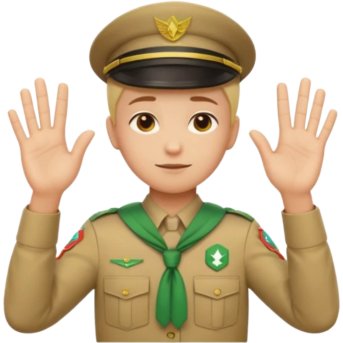“Emoji-style person in a scout uniform making a balancing gesture with both hands. One hand holds a red cross (not allowed), the other a green checkmark (allowed). Thoughtful expression, simple clean emoji design, centered, transparent background.” emoji