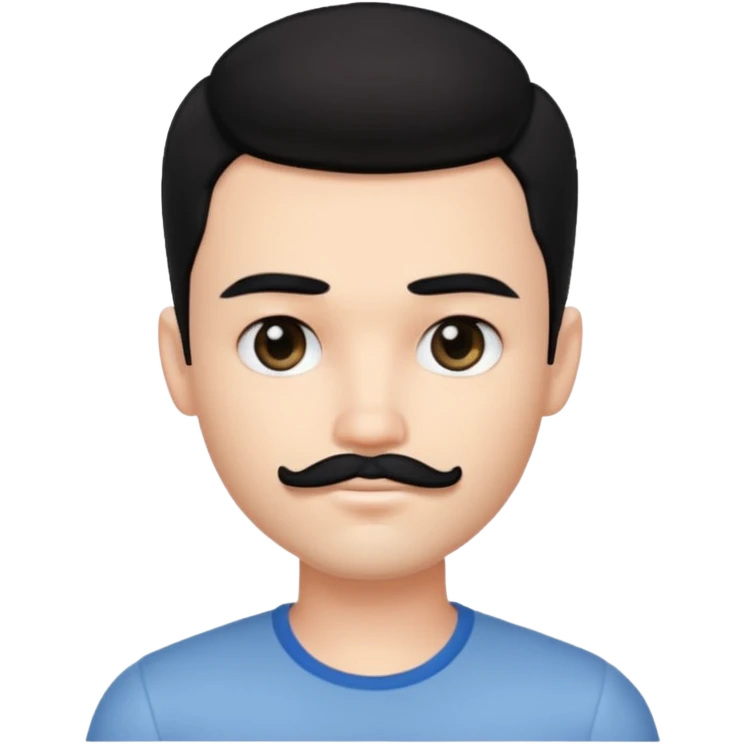 iOS emoji pretty handsome bratz man, with black hair and Little square mustache with black black black  eyes,  short dar, pale skin, defined jawlines emoji