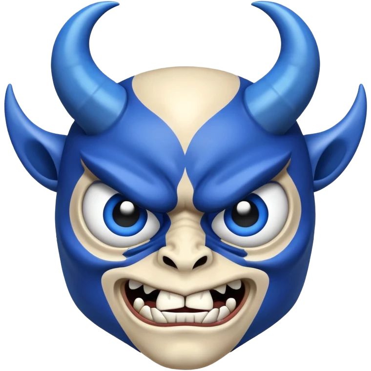 blue demon emoji face with big expressive eyes and curved horns emoji