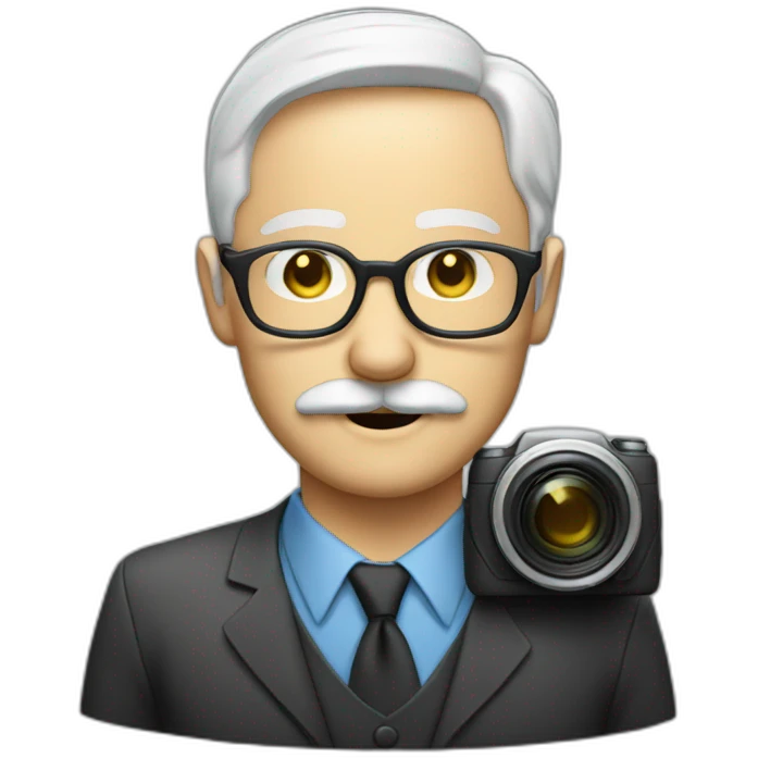 middle age white man mustache glasses with a camera emoji
