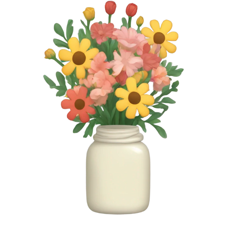 A jar vase filled with flowers. emoji