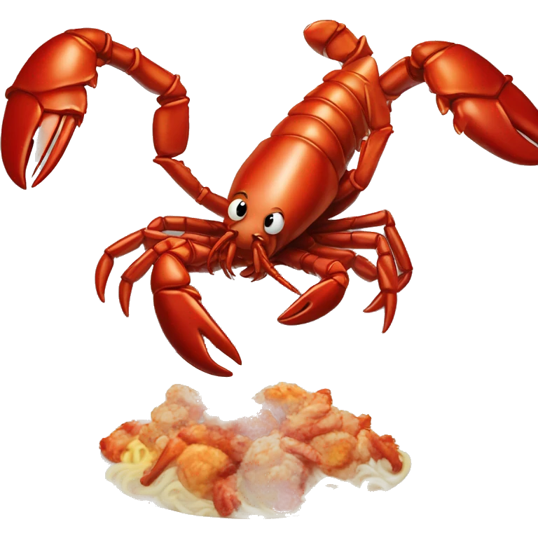 cooked red lobster served on a plate, with a focus on its claws and tail, vibrant and appetizing.” emoji