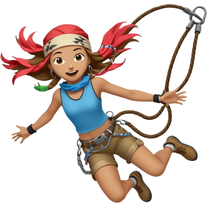 bungee jumping face in action with earrings and long hair flying away and bandana emoji