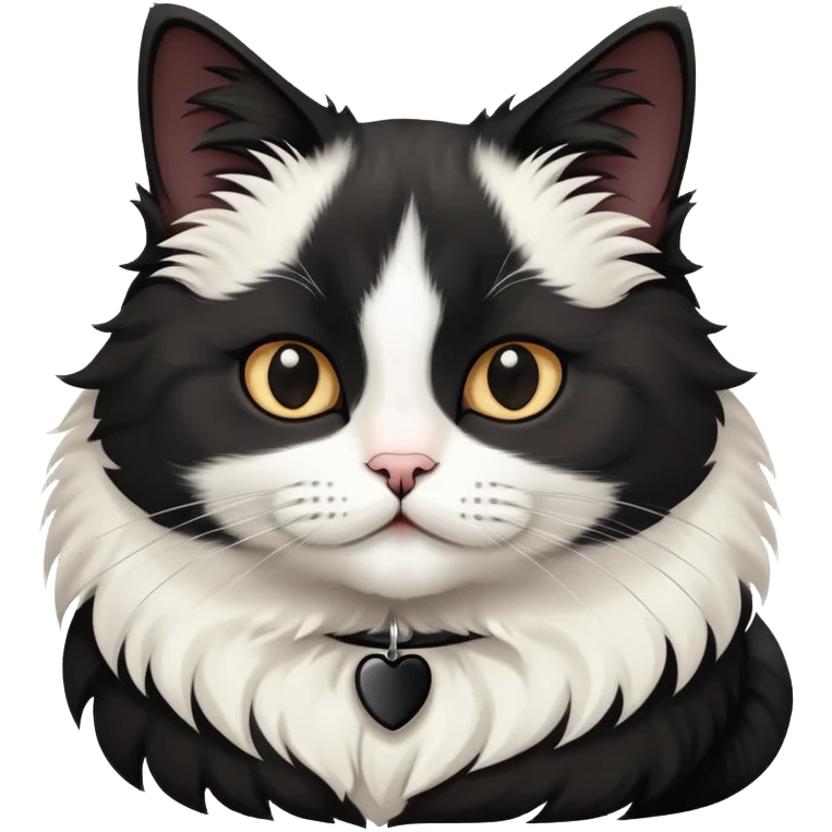 a fluffy flat face black n white cat with a black collar  emoji
